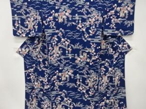 未使用品　御所車に梅・桜模様　小紋着物